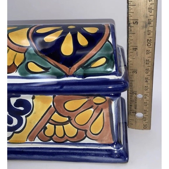 Talavera Mexican Trinket Jewelry Box Hand Painted Pottery Folk Art Signed - Picture 9 of 9